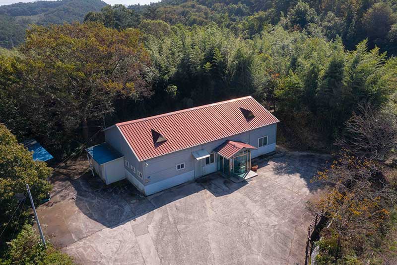 임실 학정마을 숙소와 마을 주변 항공 풍경